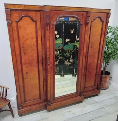 Antique Mirrored Wardrobe Walnut Mahogany Triple Compactum Victorian • £895