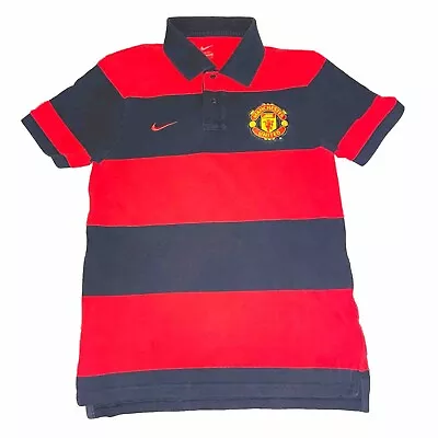 Manchester United Red Black Striped Polo Shirt • $15