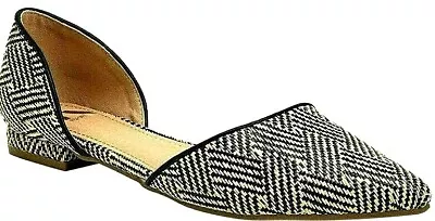 Herringbone Ballet Flats Sz 7 Womens Dress Shoes Pointed Toe Tan/Black Slip On • $29.95