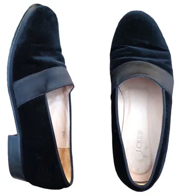 J. CREW | Black Velvet Satin Trim Leather Sole Italian Made Loafers Size 6.5 • $45