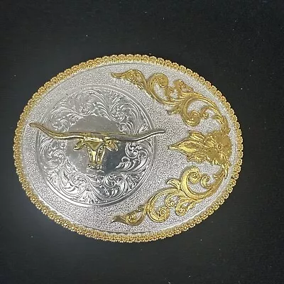 Nocona Genuine Goldtone & Silver Plated Longhorn Oval Belt Buckle • $19.99