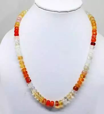 Mexican Fire Opal Rondelle Gemstone Beads 1 Necklace 925 Silver Jewelry Gift H55 • $59.66