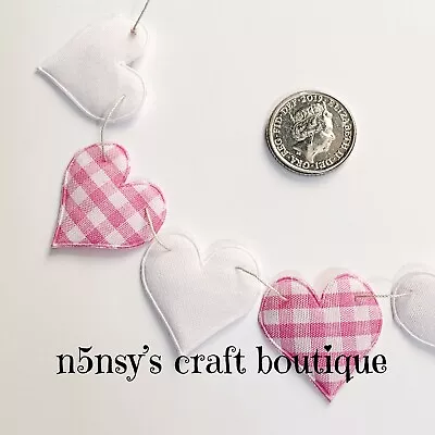 Handmade Dolls House Fabric Miniature Heart Bunting Hot Pink Gingham & White X 7 • $4.97