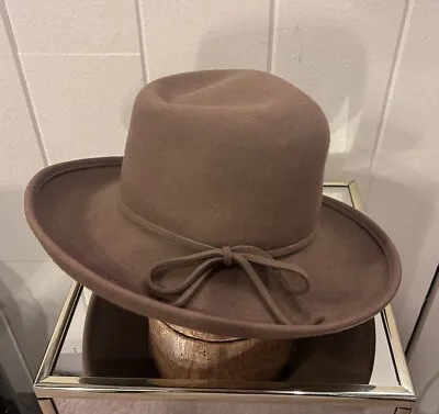 Women’s Vintage Wool Wide Brim Brown Panama Hat W/ Bow (Boho Travel Festival) • $20