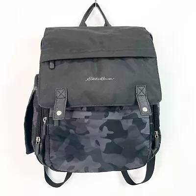 Eddie Bauer Backpack Black Gray Camo School Hiking Bag Flap • $13.99