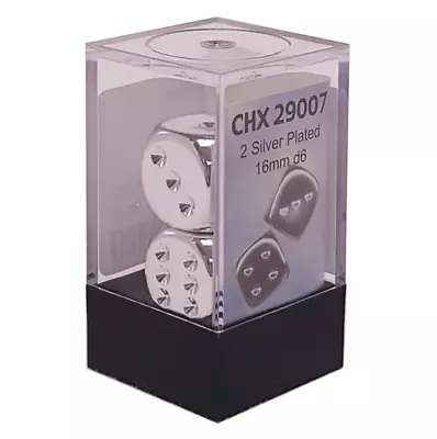 Chessex Metal Silver Plated 2 Dice Set - 6 Sided - 16mm D6 Dice Block • $4.49