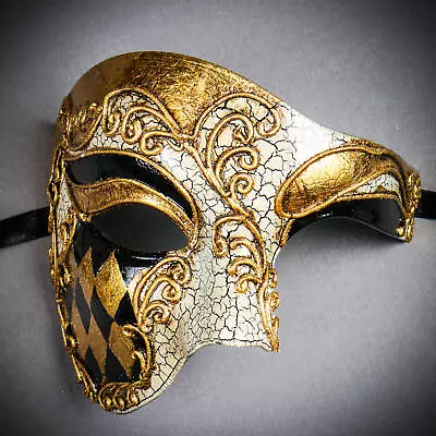 Venetian Phantom GOLD Checker Men Masquerade Ball Party Classic Full Face Mask • $17.90