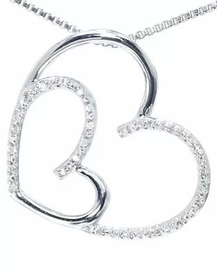 0.22ct Lab-Created Moissanite Pendant Dual Open Heart Slide White Gold Plated • $249.99