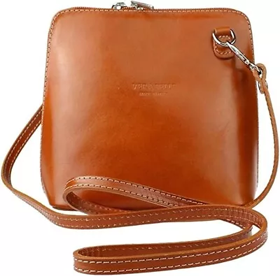 £5.50 • Buy New Tan Genuine Leather Vera Pelle Cross Body Shoulder Bag - Made In Italy