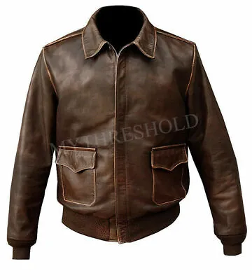 Mens Aviator A-2 Real Leather Bomber Brown Distressed Flight Vintage Jacket  • $169.99