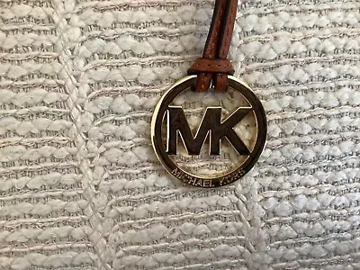 Michael Kors GOLD Hardware MK Logo Charm Leather Strap  Fob Luggage Brown  • $22.97