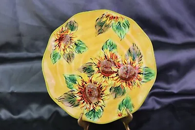 Golden Sunflower 11 1/4   Dinner Plate MAXCERA Round Yellow Orange Flower   • $10.99