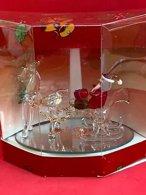 Santa Claus Reindeer And Sleigh Hand Blown Glass Gold Gild Christmas Decoration • £8.99