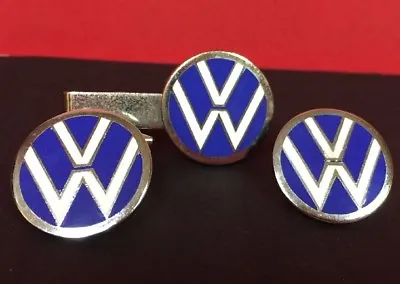 £98.88 • Buy Beautiful Vintage Volkswagen Chrome Enamel Cufflinks Tie Clip Set England