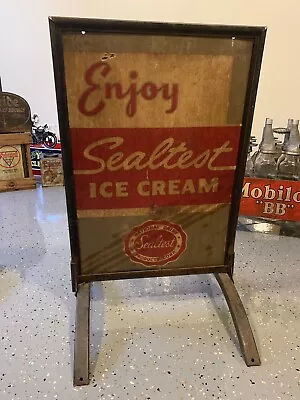 Vintage 50’s Enjoy SEALTEST Ice Cream Shop Store Sidewalk Sign W/Bracket Rustic • $799.99