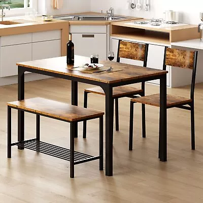 4-Piece Kitchen Table And 2 Chairs For 4 With Bench Dining Table Set For Sma... • $248.18