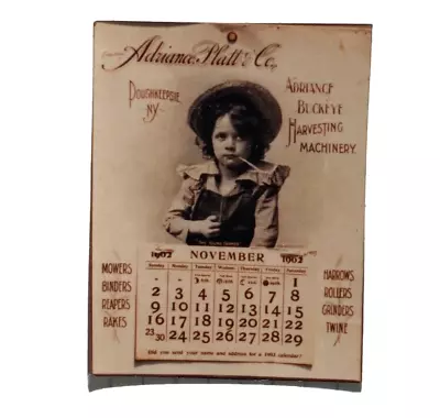 Dollhouse Miniature Antique Calendar Nov 1902 Adriance Platt Co Poughkeepsie NY • $8