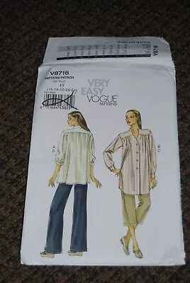 Uncut Vogue Very Easy Pattern 8716 Loose Shirt And Elastic Pants Sizes 16-24 • $4.99