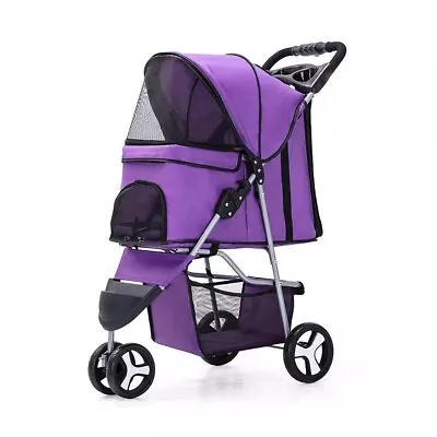 Foldable Pet Stroller Cats Dogs 3 Wheels Carrier Travel Cart With Storage Basket • $54.98