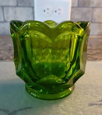 Vintage L.E. Smith Art Glass Green Dominion Pattern Toothpick Holder *Excellent • $11.25