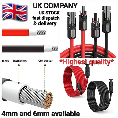 Solar Panel PV Cable DC Rated Black/Red 4mm²/6mm² Insulated Solar Wire  MC4 Plug • £179.99