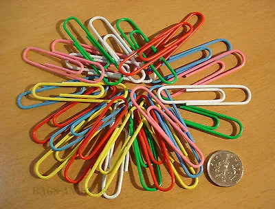 25 Extra Large 50mm Paper Clips Plastic Covered Giant Paperclips - 6 Colours • £2