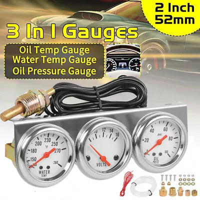 2inch 52mm Oil Pressure Volt Meter Mechanical Triple Gauge Water Temp Set Chrome • $24.99