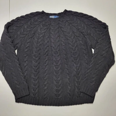 $292.50 • Buy POLO RALPH LAUREN XL Black Alpaca & Wool Hand Made Cable-Knit Men's Sweater