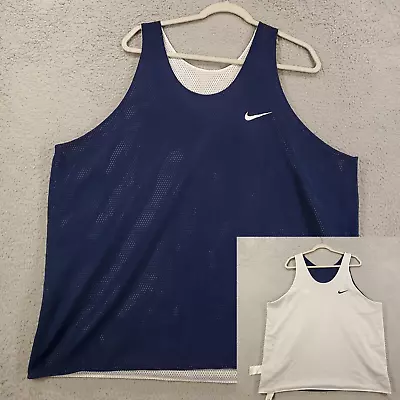 Vintage Nike Tank Men 2XL Reversible White Blue Sleeveless Jersey Athletic Shirt • $17.90