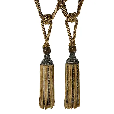 Pair Of Large Gold Tassel Drapery Tie Backs With Strands Of Glass Bead 28in Long • $59.39