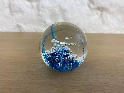 Langham Glass Paperweight Blue Base & Bubble Design • £10