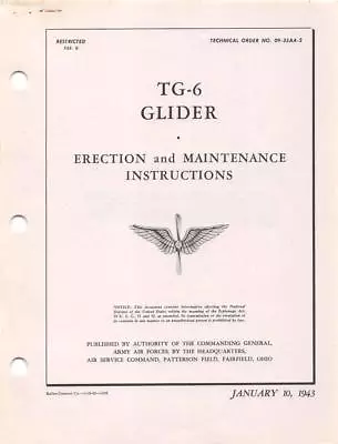 1943 Aaf Taylorcraft Tg-6 Training Glider Erection Maintenance Flight Manual-cd • $19.99