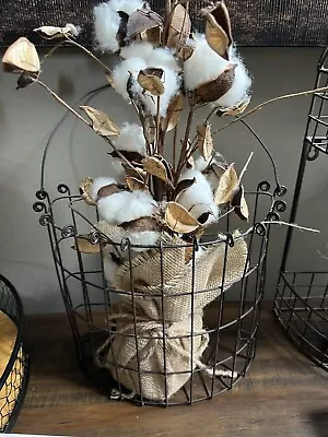 Rustic Farmhouse Metal Wall Basket With Floral Arrangement  • $24.99