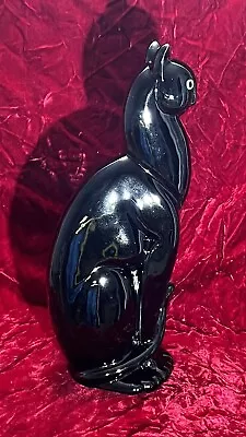 RARE ROYAL HAEGER WINKING CAT BLACK GLOSSY GLAZE 15 1/4 In.VINTAGE READ COND🐈‍⬛ • $139.95