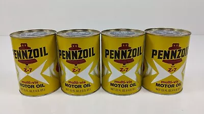 Lot Of 4 Vintage Pennzoil Multi-Vis Z-7 SAE 10W-40 Motor Oil Can 1 Qt Quart Full • £87.48