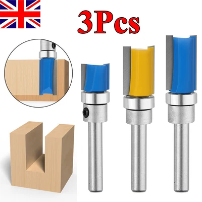 £4.99 • Buy 3pcs Router Bit Set Template Cutter 1/4  Shank Straight Woodwork Wood Flush Trim