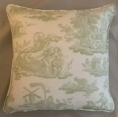 A 16 Inch Cushion Cover In Laura Ashley Toile Pale Green Fabric • £16.99