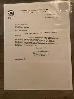 J Edgar Hoover Signed 1963 FBI Stationary Letter Autograph DOJ Washington • $89.99