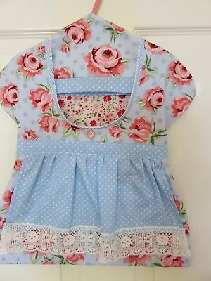 Handmade Little Dress Cotton Peg Bag Blue Pink Rose Fabric Lace Trim • £12.99