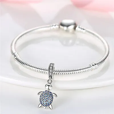 Tortoise Sea Turtle Charm Gift Sterling Silver 925 Bracelet Bead • £12.99