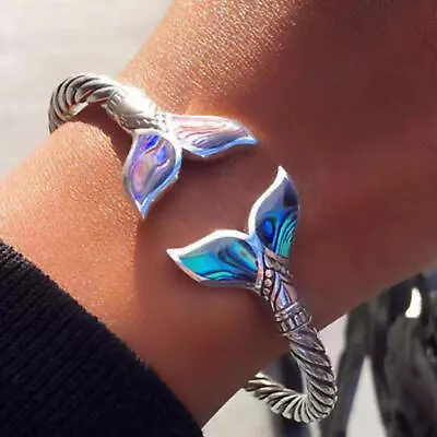 Women Mermaid Tail Bangle Bracelet Adjustable Open Alloy Hand Chain Bracelet  • $8.45