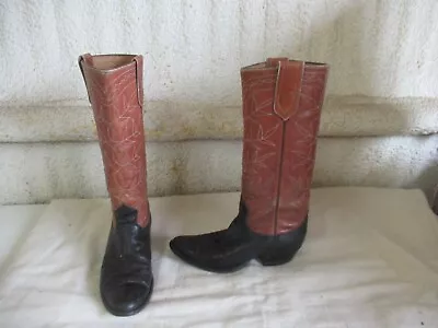 Vintage Tony Lama Stovepipe Cowboy Western Boots Men's Size 8.5 Black & Brown • $69.99