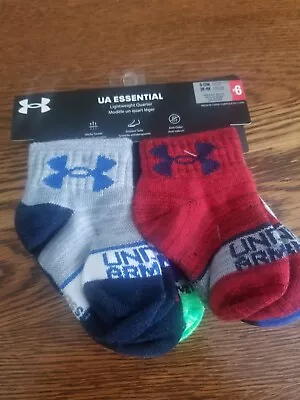 UNDER ARMOUR ESSENTIAL SOCKS 6 Pairs BOYS Multi Quarter Size 6 - 12M • $12