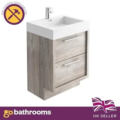 Tila Bare Oak Bathroom Standing Vanity Sink Unit Composite Resin Basin 60cm • £307.97