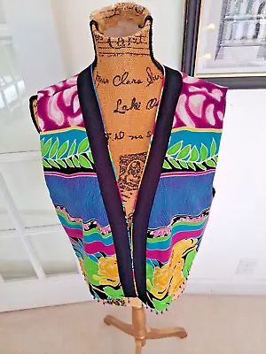 Vintage Nancy Bolen City Girl Beaded Art To Wear Open Vest Top Women’s Large • $24.77