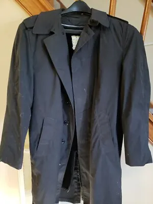Army Military Raincoat Black Trench Men's Jacket W/  Removal Liner 38r 8405-01   • $55