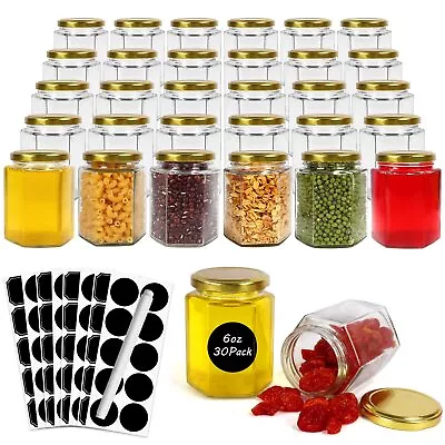 30 Pack 6oz Hexagon Glass Jars With Gold Lids 180ml Clear Glass Canning Jars... • $43.25