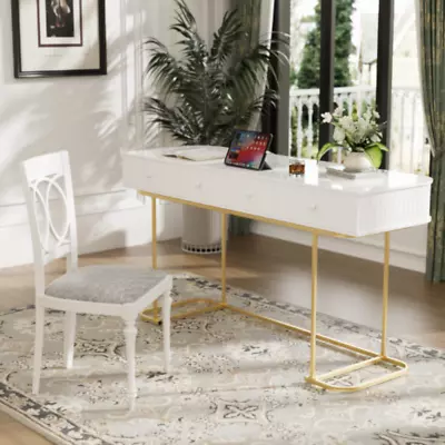 Wooden Home Office Desk With Waveform Fluted 58 Mid-Century Modern Curved Desk • $268.32
