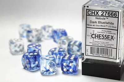 Chessex 16mm D6 Dice Block Nebula Dark Blue/White  • $15.30