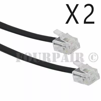 2 Pack Lot - 10ft Telephone Line Cord Cable 6P4C RJ11 DSL Modem Fax Phone Black • $6.39